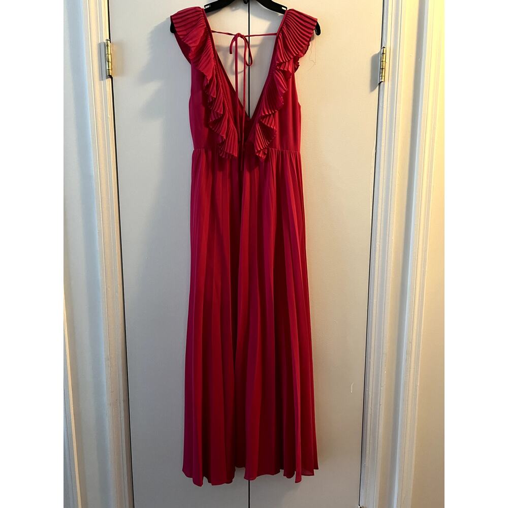 Zara Pink Pleated Ruffle V-Neck Flowy Maxi Dress Sleeveless size XS - Picture 7 of 8